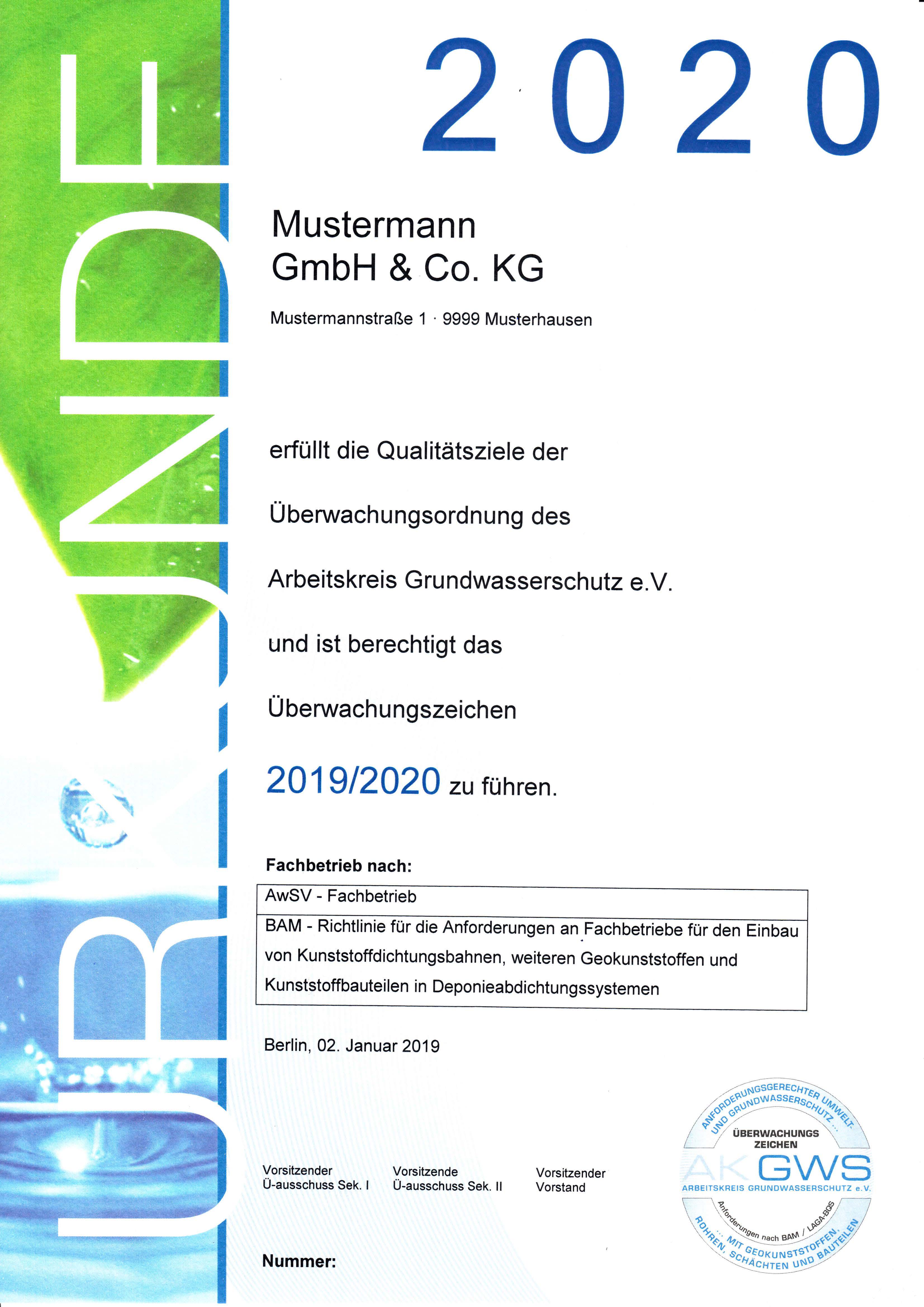 Überwachungsurkunde der Sektion I